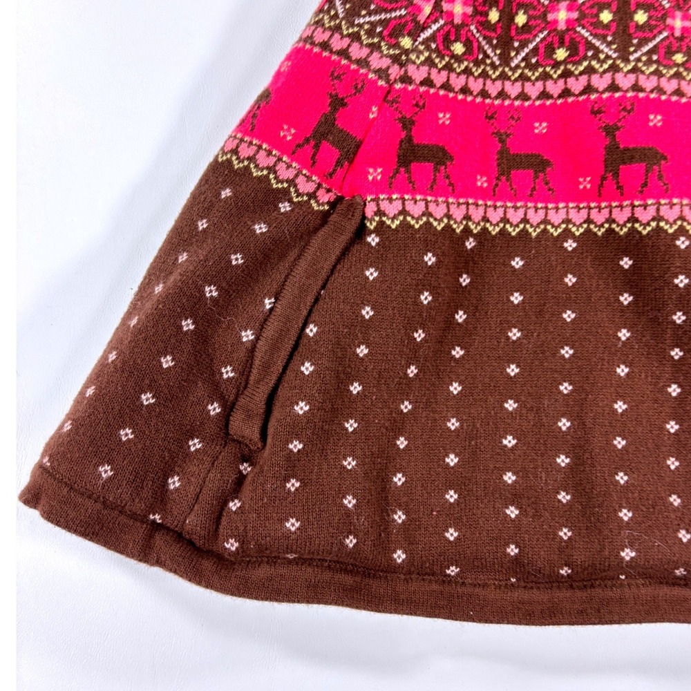 Vintage 2005 Gymboree Poncho Fair Isle Reindeer Capelet Sweater Pockets Brown 2T - Picture 2 of 11
